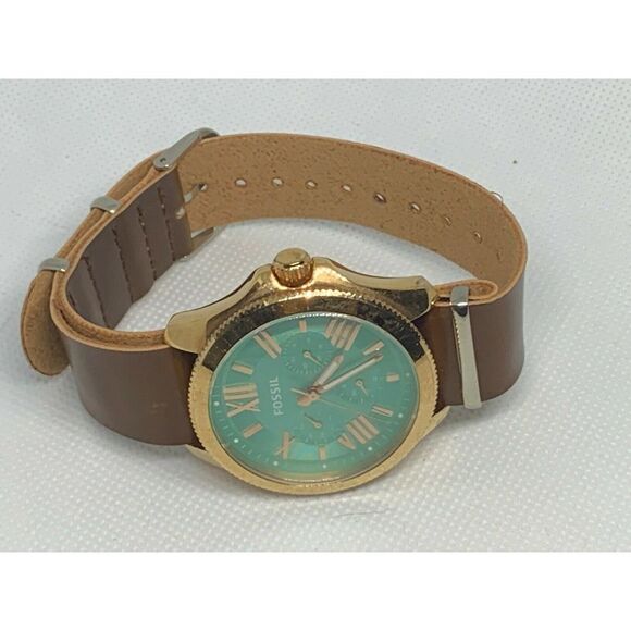 Fossil AM4540 Cecile Women's Brown Leather Analog Green Dial Quartz Watch Aa29 - Picture 6 of 9